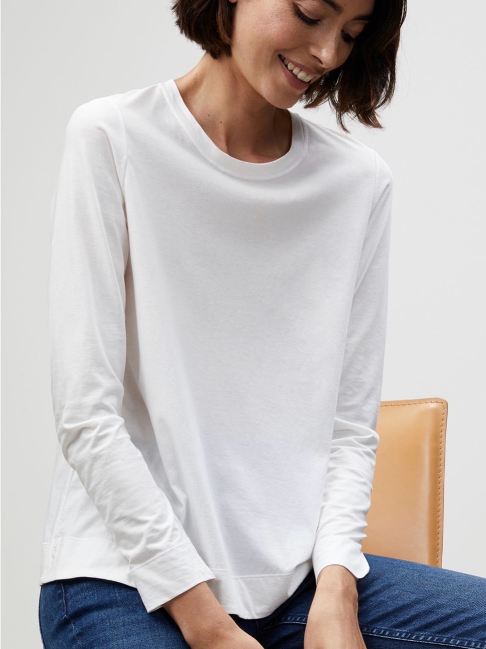 Lafayette 148 New York White Long Sleeve Crewneck Tee